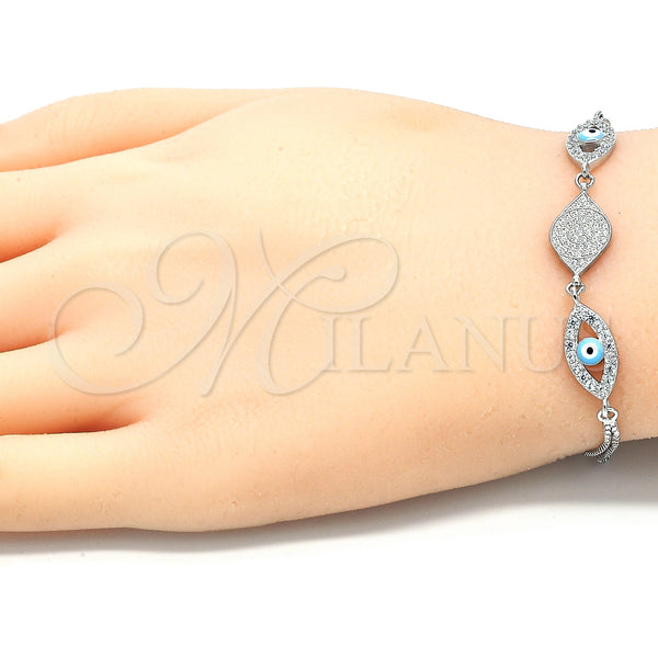 Sterling Silver Bracelet — Fancy Bracelet Evil Eye Design with White Micro — alternate product view — SKU 130021 | Plata 925 brazalete — elegante Bracelet Evil Eye diseño with blanco Micro — SKU 130021