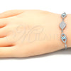 Sterling Silver Fancy Bracelet, Evil Eye Design, with White Micro Pave and White Cubic Zirconia, Turquoise Enamel Finish, Rhodium Finish, 03.286.0009.07 (02 MM Thickness, 7 Inches Length)