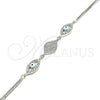 Sterling Silver Fancy Bracelet, Evil Eye Design, with White Micro Pave and White Cubic Zirconia, Turquoise Enamel Finish, Rhodium Finish, 03.286.0009.07 (02 MM Thickness, 7 Inches Length)