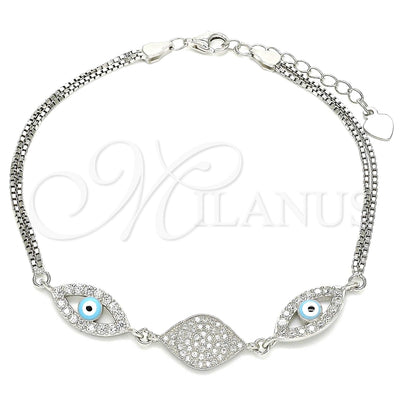 Sterling Silver Fancy Bracelet, Evil Eye Design, with White Micro Pave and White Cubic Zirconia, Turquoise for wholesale, main product view
