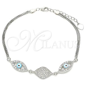 Sterling Silver Bracelet — Fancy Bracelet Evil Eye Design with White Micro — main product view — SKU 130021 | Plata 925 brazalete — elegante Bracelet Evil Eye diseño with blanco Micro — SKU 130021