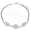 Sterling Silver Fancy Bracelet, Evil Eye Design, with White Micro Pave and White Cubic Zirconia, Turquoise Enamel Finish, Rhodium Finish, 03.286.0009.07 (02 MM Thickness, 7 Inches Length)