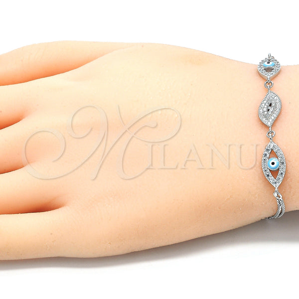 Sterling Silver Bracelet — Fancy Bracelet Evil Eye Design with White Micro — alternate product view — SKU 130022 | Plata 925 brazalete — elegante Bracelet Evil Eye diseño with blanco Micro — SKU 130022