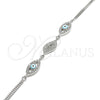 Sterling Silver Fancy Bracelet, Evil Eye Design, with White Micro Pave and White Cubic Zirconia, Turquoise Enamel Finish, Rhodium Finish, 03.286.0010.07 (02 MM Thickness, 7 Inches Length)