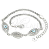 Sterling Silver Fancy Bracelet, Evil Eye Design, with White Micro Pave and White Cubic Zirconia, Turquoise Enamel Finish, Rhodium Finish, 03.286.0010.07 (02 MM Thickness, 7 Inches Length)