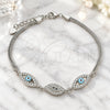 Sterling Silver Fancy Bracelet, Evil Eye Design, with White Micro Pave and White Cubic Zirconia, Turquoise Enamel Finish, Rhodium Finish, 03.286.0010.07 (02 MM Thickness, 7 Inches Length)