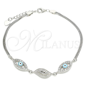 Sterling Silver Bracelet — Fancy Bracelet Evil Eye Design with White Micro — main product view — SKU 130022 | Plata 925 brazalete — elegante Bracelet Evil Eye diseño with blanco Micro — SKU 130022