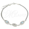 Sterling Silver Fancy Bracelet, Evil Eye Design, with White Micro Pave and White Cubic Zirconia, Turquoise Enamel Finish, Rhodium Finish, 03.286.0010.07 (02 MM Thickness, 7 Inches Length)