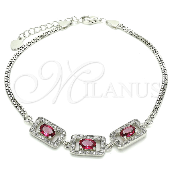 Sterling Silver Bracelet — Fancy Bracelet with Ruby Cubic Zirconia and White — main product view — SKU 130030 | Plata 925 brazalete — elegante Bracelet with Ruby Cubic Zirconia and blanco — SKU 130030