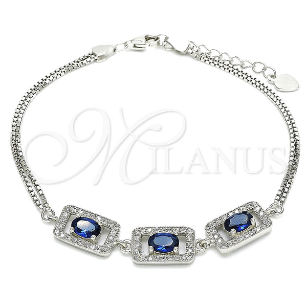 Sterling Silver Bracelet — Fancy Bracelet with Sapphire Blue Cubic Zirconia and — main product view — SKU 130031 | Plata 925 brazalete — elegante Bracelet with Sapphire Blue Cubic Zirconia and — SKU 130031