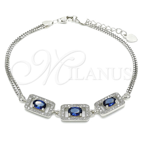 Sterling Silver Fancy Bracelet, with Sapphire Blue Cubic Zirconia and White Micro Pave, Pink Polished, Rhodium Finish, 03.286.0013.2.07 (02 MM Thickness, 7 Inches Length)