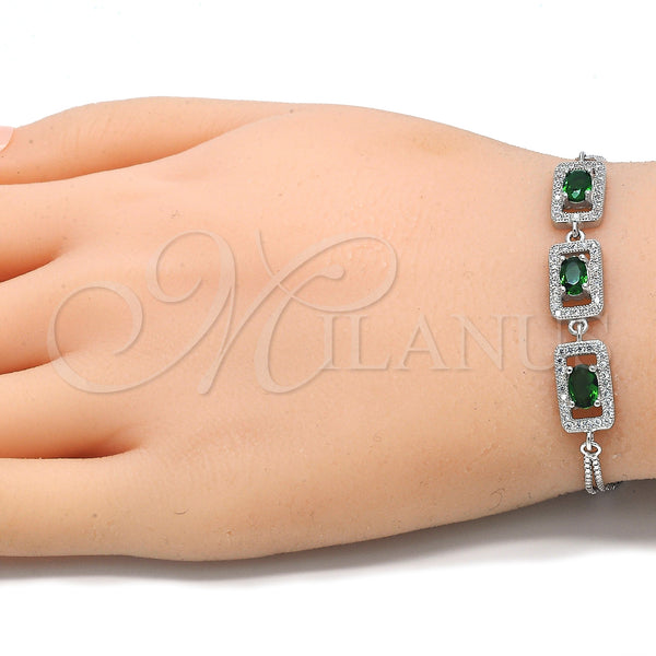 Sterling Silver Bracelet — Fancy Bracelet with Green Cubic Zirconia and White — alternate product view — SKU 130032 | Plata 925 brazalete — elegante Bracelet with Green Cubic Zirconia and blanco — SKU 130032