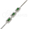 Sterling Silver Fancy Bracelet, with Green Cubic Zirconia and White Micro Pave, Polished, Rhodium Finish, 03.286.0013.3.07 (02 MM Thickness, 7 Inches Length)