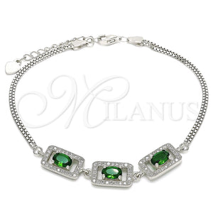 Sterling Silver Bracelet — Fancy Bracelet with Green Cubic Zirconia and White — main product view — SKU 130032 | Plata 925 brazalete — elegante Bracelet with Green Cubic Zirconia and blanco — SKU 130032