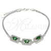 Sterling Silver Fancy Bracelet, with Green Cubic Zirconia and White Micro Pave, Polished, Rhodium Finish, 03.286.0013.3.07 (02 MM Thickness, 7 Inches Length)