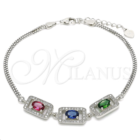 Sterling Silver Fancy Bracelet, with Multicolor Cubic Zirconia and White Micro Pave, Polished, Rhodium Finish, 03.286.0013.4.07 (02 MM Thickness, 7 Inches Length)