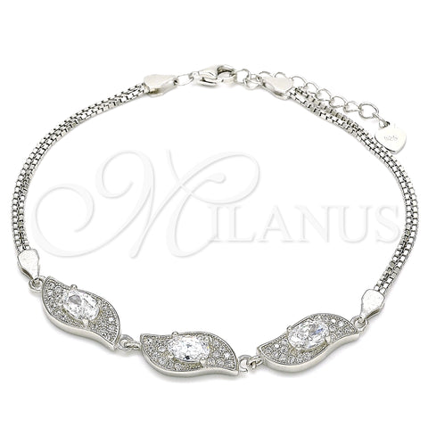 Sterling Silver Fancy Bracelet, with White Cubic Zirconia, Polished, Rhodium Finish, 03.286.0014.07 (02 MM Thickness, 7 Inches Length)