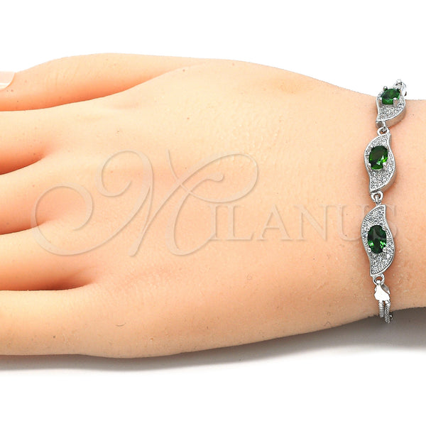 Sterling Silver Bracelet — Fancy Bracelet with Green and White Cubic Zirconia — alternate product view — SKU 130035 | Plata 925 brazalete — elegante Bracelet with Green and blanco Cubic Zirconia — SKU 130035