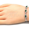 Sterling Silver Fancy Bracelet, with Green and White Cubic Zirconia, Polished, Rhodium Finish, 03.286.0014.1.07 (02 MM Thickness, 7 Inches Length)