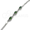 Sterling Silver Fancy Bracelet, with Green and White Cubic Zirconia, Polished, Rhodium Finish, 03.286.0014.1.07 (02 MM Thickness, 7 Inches Length)