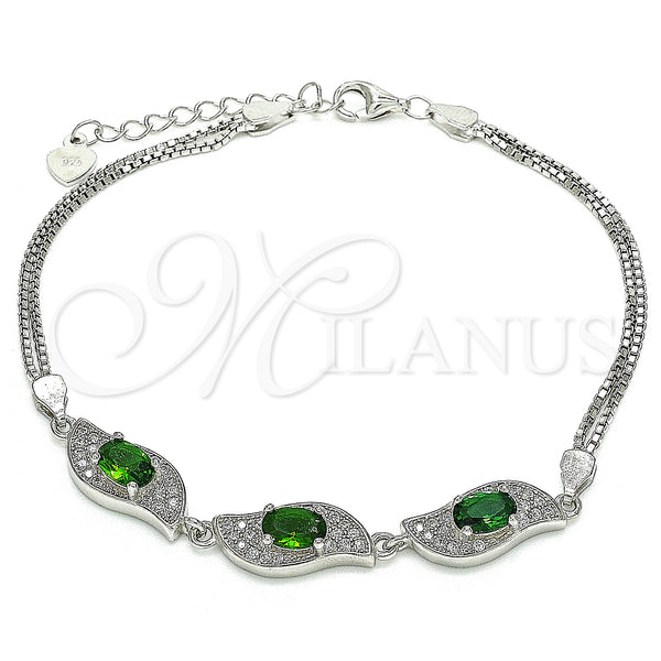 Sterling Silver Bracelet — Fancy Bracelet with Green and White Cubic Zirconia — main product view — SKU 130035 | Plata 925 brazalete — elegante Bracelet with Green and blanco Cubic Zirconia — SKU 130035