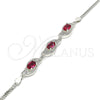 Sterling Silver Fancy Bracelet, with Ruby and White Cubic Zirconia, Polished, Rhodium Finish, 03.286.0014.2.07 (02 MM Thickness, 7 Inches Length)