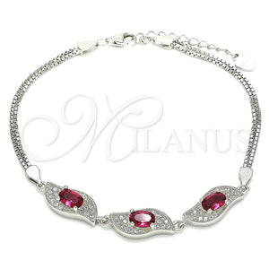 Sterling Silver Bracelet — Fancy Bracelet with Ruby and White Cubic Zirconia — main product view — SKU 130036 | Plata 925 brazalete — elegante Bracelet with Ruby and blanco Cubic Zirconia — SKU 130036