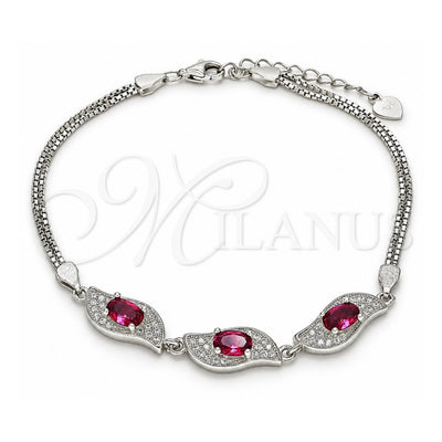 Sterling Silver Fancy Bracelet, with Ruby and White Cubic Zirconia, Polished, Rhodium Finish, 03.286.0014.2.07 (02 MM Thickness, 7 Inches Length)