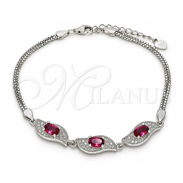 Sterling Silver Fancy Bracelet, with Ruby and White Cubic Zirconia, Polished, Rhodium Finish, 03.286.0014.2.07 (02 MM Thickness, 7 Inches Length)