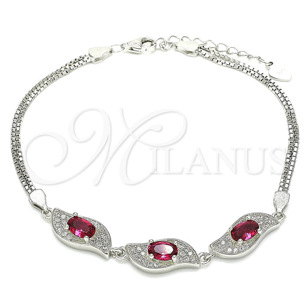Sterling Silver Fancy Bracelet, with Ruby and White Cubic Zirconia, Polished, Rhodium Finish, 03.286.0014.2.07 (02 MM Thickness, 7 Inches Length)