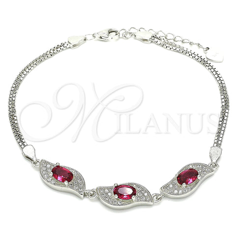 Sterling Silver Fancy Bracelet, with Ruby and White Cubic Zirconia, Polished, Rhodium Finish, 03.286.0014.2.07 (02 MM Thickness, 7 Inches Length)