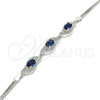 Sterling Silver Fancy Bracelet, with Sapphire Blue and White Cubic Zirconia, Polished, Rhodium Finish, 03.286.0014.3.07 (02 MM Thickness, 7 Inches Length)