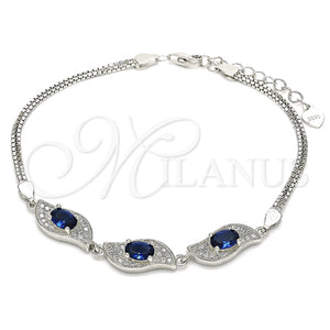 Sterling Silver Bracelet — Fancy Bracelet with Sapphire Blue and White Cubic — main product view — SKU 130037 | Plata 925 brazalete — elegante Bracelet with Sapphire Blue and blanco Cubic — SKU 130037