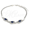 Sterling Silver Fancy Bracelet, with Sapphire Blue and White Cubic Zirconia, Polished, Rhodium Finish, 03.286.0014.3.07 (02 MM Thickness, 7 Inches Length)
