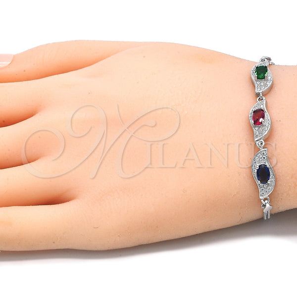 Sterling Silver Bracelet — Fancy Bracelet with Multicolor Cubic Zirconia Polished 03. — alternate product view — SKU 130038 | Plata 925 brazalete — elegante Bracelet with Multicolor Cubic Zirconia pulido 03. — SKU 130038