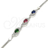 Sterling Silver Fancy Bracelet, with Multicolor Cubic Zirconia, Polished, Rhodium Finish, 03.286.0014.4.07 (02 MM Thickness, 7 Inches Length)