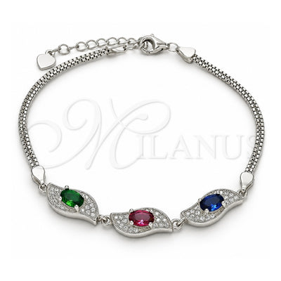 Sterling Silver Fancy Bracelet, with Multicolor Cubic Zirconia, Polished, Rhodium Finish, 03.286.0014.4.07 (02 MM Thickness, 7 Inches Length)