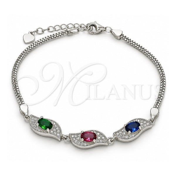Sterling Silver Fancy Bracelet, with Multicolor Cubic Zirconia, Polished, Rhodium Finish, 03.286.0014.4.07 (02 MM Thickness, 7 Inches Length)