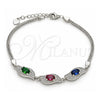 Sterling Silver Fancy Bracelet, with Multicolor Cubic Zirconia, Polished, Rhodium Finish, 03.286.0014.4.07 (02 MM Thickness, 7 Inches Length)