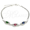 Sterling Silver Fancy Bracelet, with Multicolor Cubic Zirconia, Polished, Rhodium Finish, 03.286.0014.4.07 (02 MM Thickness, 7 Inches Length)