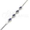 Sterling Silver Fancy Bracelet, Teardrop Design, with Sapphire Blue and White Cubic Zirconia, Polished, Rhodium Finish, 03.286.0015.1.07 (02 MM Thickness, 7 Inches Length)
