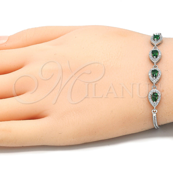Sterling Silver Bracelet — Fancy Bracelet Teardrop Design with Green and White — alternate product view — SKU 130042 | Plata 925 brazalete — elegante Bracelet Teardrop diseño with Green and blanco — SKU 130042