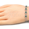 Sterling Silver Fancy Bracelet, Teardrop Design, with Green and White Cubic Zirconia, Polished, Rhodium Finish, 03.286.0015.3.07 (02 MM Thickness, 7 Inches Length)