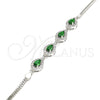 Sterling Silver Fancy Bracelet, Teardrop Design, with Green and White Cubic Zirconia, Polished, Rhodium Finish, 03.286.0015.3.07 (02 MM Thickness, 7 Inches Length)