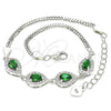 Sterling Silver Fancy Bracelet, Teardrop Design, with Green and White Cubic Zirconia, Polished, Rhodium Finish, 03.286.0015.3.07 (02 MM Thickness, 7 Inches Length)