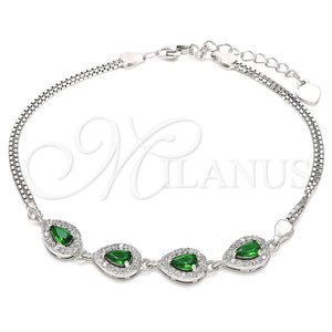 Sterling Silver Bracelet — Fancy Bracelet Teardrop Design with Green and White — main product view — SKU 130042 | Plata 925 brazalete — elegante Bracelet Teardrop diseño with Green and blanco — SKU 130042