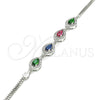 Sterling Silver Fancy Bracelet, Teardrop Design, with Multicolor Cubic Zirconia, Polished, Rhodium Finish, 03.286.0015.4.07 (02 MM Thickness, 7 Inches Length)
