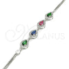 Sterling Silver Fancy Bracelet, Teardrop Design, with Multicolor Cubic Zirconia, Polished, Rhodium Finish, 03.286.0015.4.07 (02 MM Thickness, 7 Inches Length)