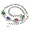 Sterling Silver Fancy Bracelet, Teardrop Design, with Multicolor Cubic Zirconia, Polished, Rhodium Finish, 03.286.0015.4.07 (02 MM Thickness, 7 Inches Length)