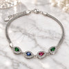 Sterling Silver Fancy Bracelet, Teardrop Design, with Multicolor Cubic Zirconia, Polished, Rhodium Finish, 03.286.0015.4.07 (02 MM Thickness, 7 Inches Length)